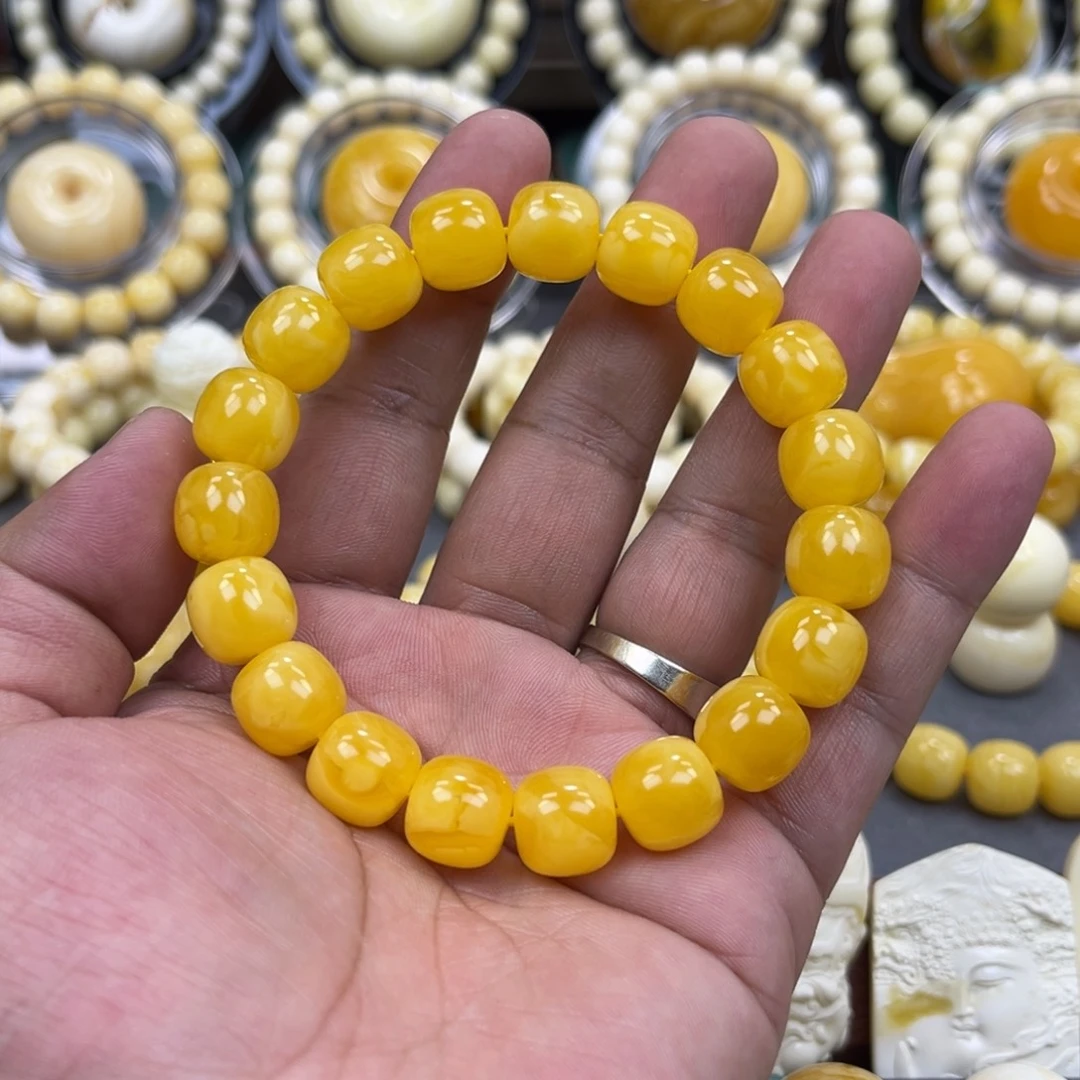 琥珀未镶嵌手串同料焦皮橘红蜡老邢手串11.8mm