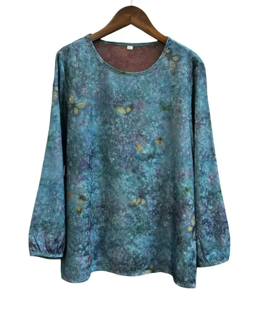 2025-001圆领蓝色蝴蝶上衣