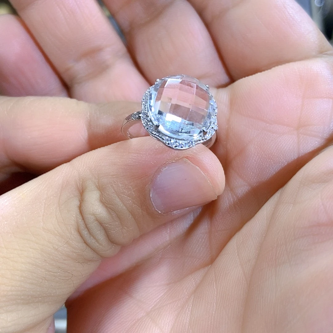 水晶戒指银S925镶嵌白水晶