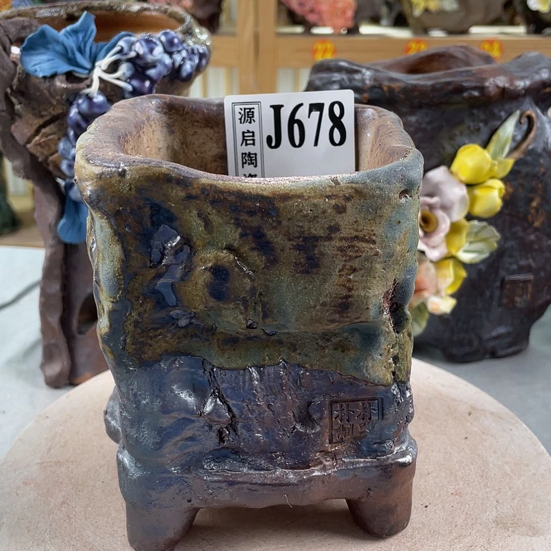 紫砂花盆景德镇陶瓷手工花盆678