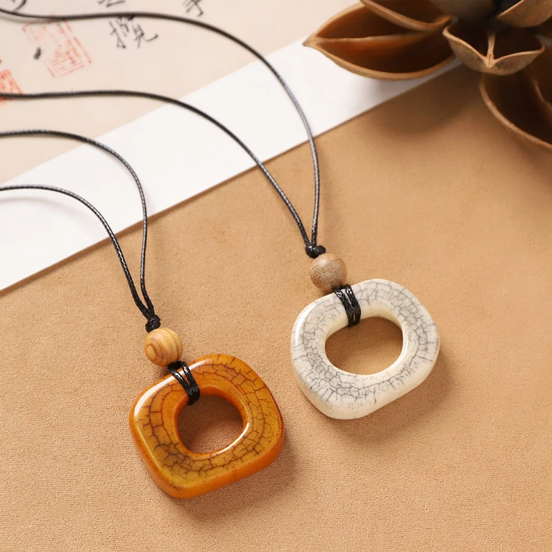 非金属布艺项链 新中式骨吊坠项链复古小众长款项链男女项链高级