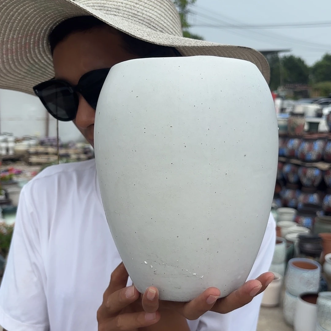 紫砂花盆白蛋壳微瑕一个口径14*21