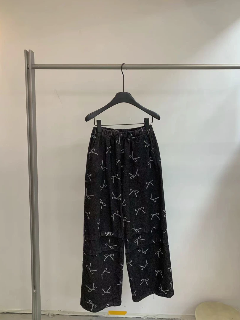 tt@50132 韩系简约百搭印花蝴蝶结宽松直筒休闲裤