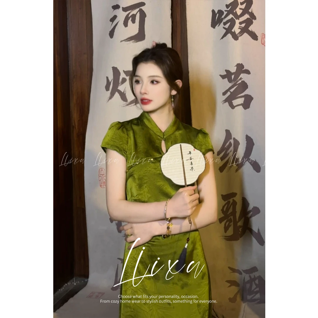 【小榆】新中式国风夏季复古气质修身短袖显瘦旗袍连衣裙女L52LQ352