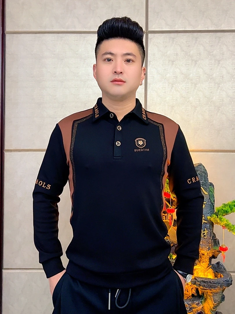 男装秋冬加绒加厚高品质翻领定标拼接百搭潮流气质长袖时尚S1270