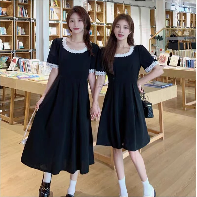 大码女装夏季新款蕾丝赫本风小黑裙闺蜜装胖mm宽松显瘦连衣裙1255
