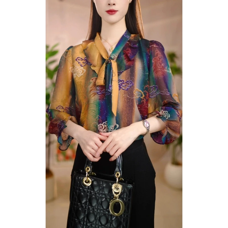 2025新款七彩祥云优雅气质典雅衬衫春夏款H-126