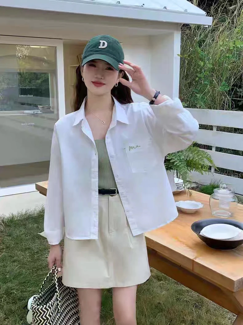 纯棉刺绣女装长袖衬衫女士秋冬新款韩版短款时尚衬衣百搭上衣