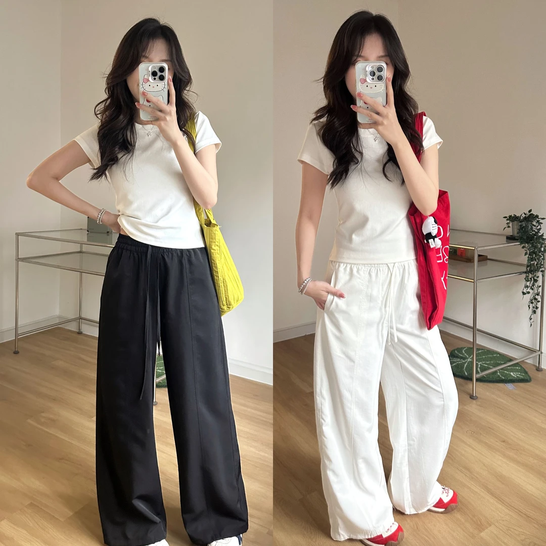 嘎子布·可束脚直筒裤！超显腿长休闲运动裤透气凉感两穿百搭黑白色