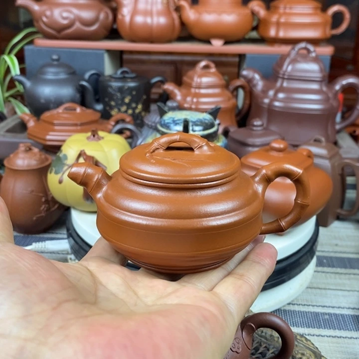 茶壶紫砂双线竹鼓150cc原矿赵庄朱泥特价
