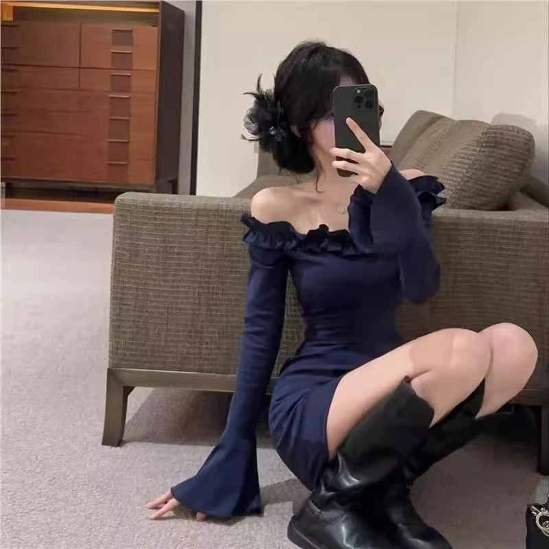 99长袖短裙连衣裙包臀收腰复古纯欲,主图非卖品，以直播间实物为主