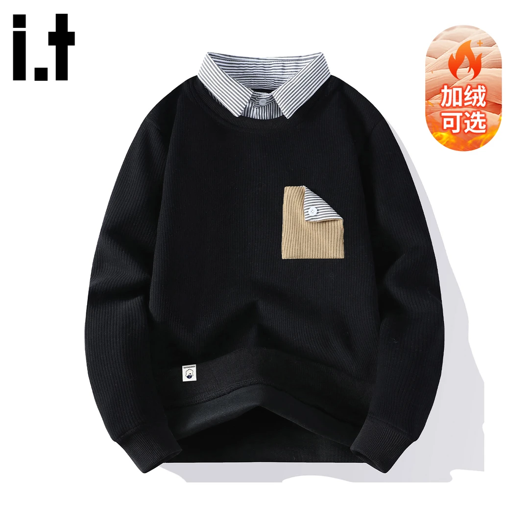i.t:CHOCOOLATE高级感领针织毛衣男士秋冬季加绒加厚保暖休闲上衣