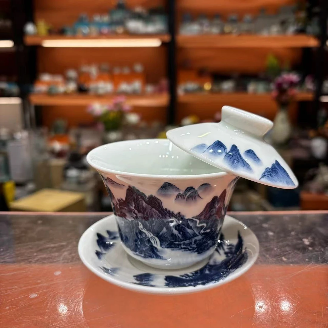 复古陶瓷千里江山三才盖碗家用泡茶盖碗-5416