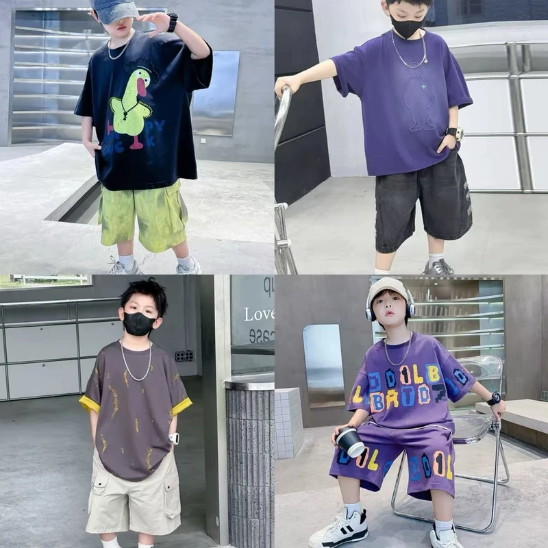 迪仔【三号链接】300-399男童夏款2025新款痞帅洋气卫衣夏装套装潮