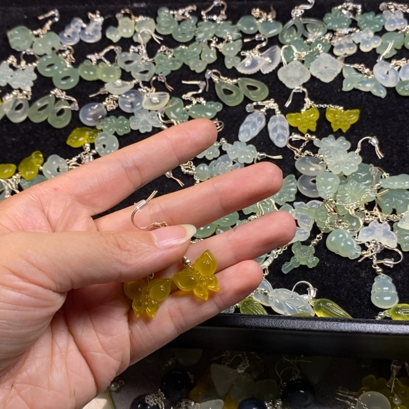 【闪购商品】银S925镶嵌蛇纹石玉挂件耳饰耳环项链好**双