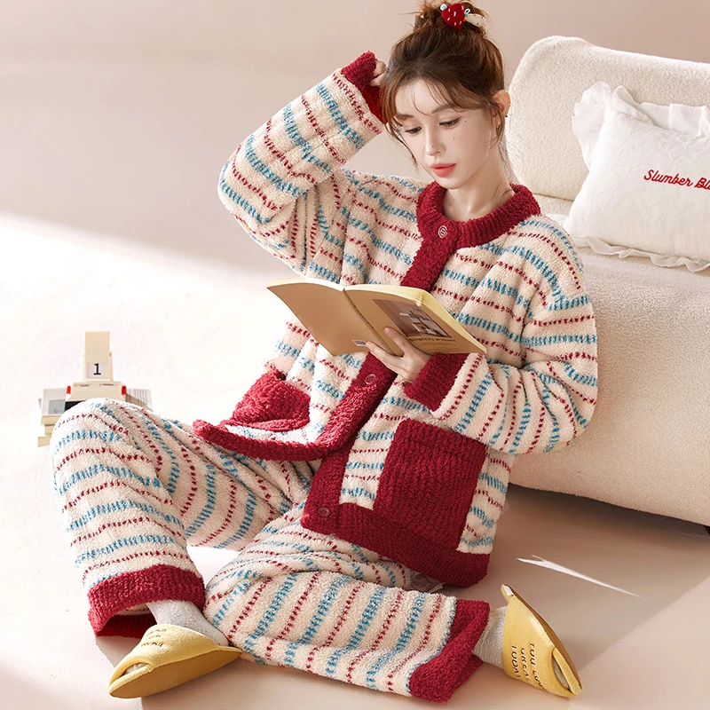 【莎粒绒系列】新款秋冬暖绒加厚保暖可外穿家居服女保暖睡衣套装