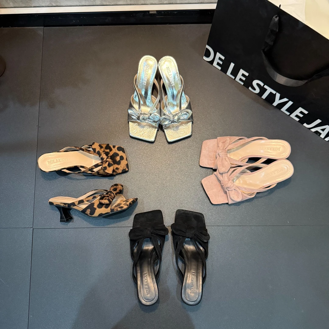 2025年夏季新款气质百搭时尚网红蝴蝶结休闲舒适简约法式爆款跟鞋