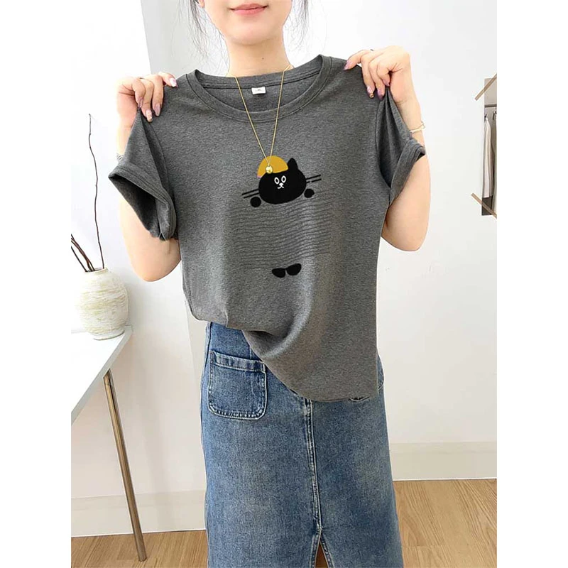 正肩短袖t恤女装小众高级设计感深灰色显瘦显气质上衣2025夏季潮