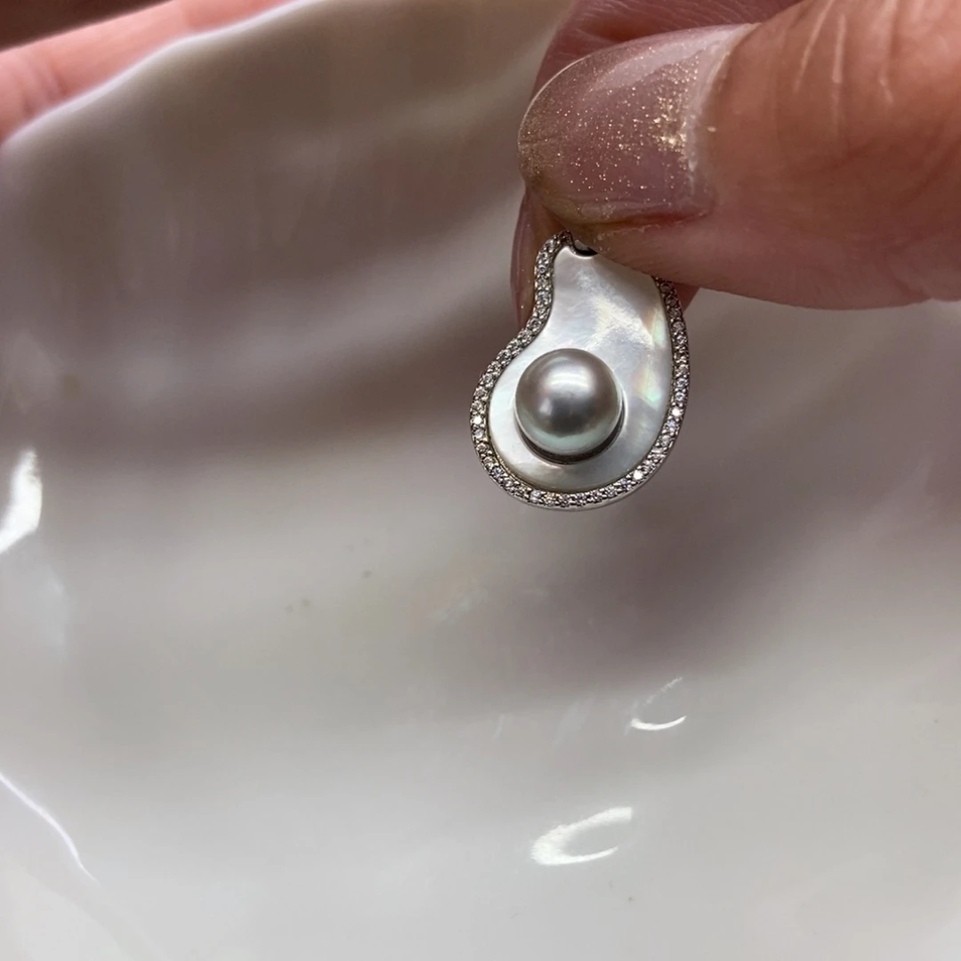 海水珍珠银S925镶嵌吊坠(不含链)