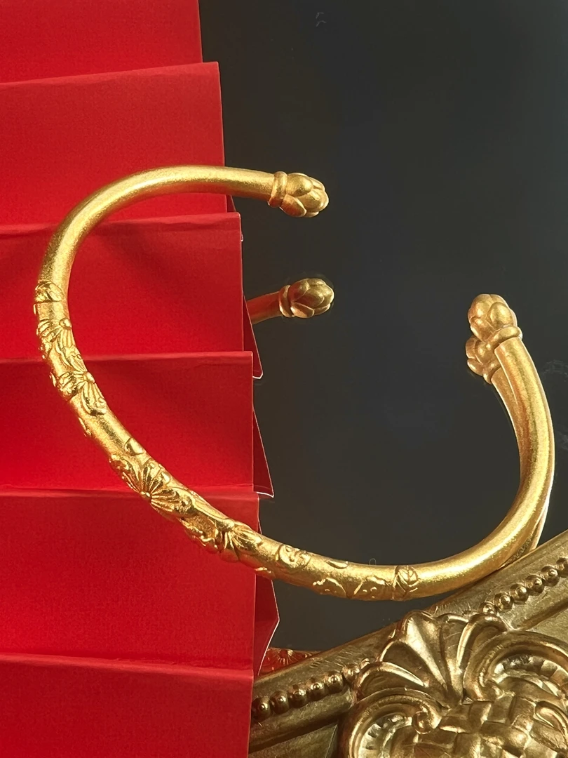 铜合金手镯 铜合金古法传承繁花卷草纹手镯女士真实心素圈手镯