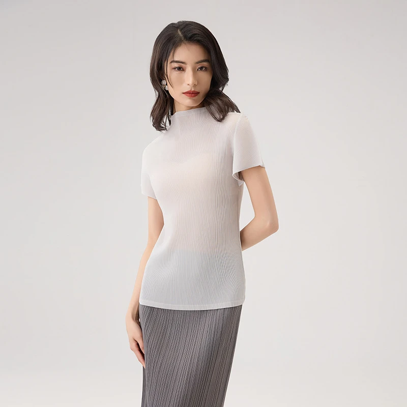 夏修身短袖恤女半高领纯色宽松显瘦白色百搭时尚上衣小衫夏季百搭