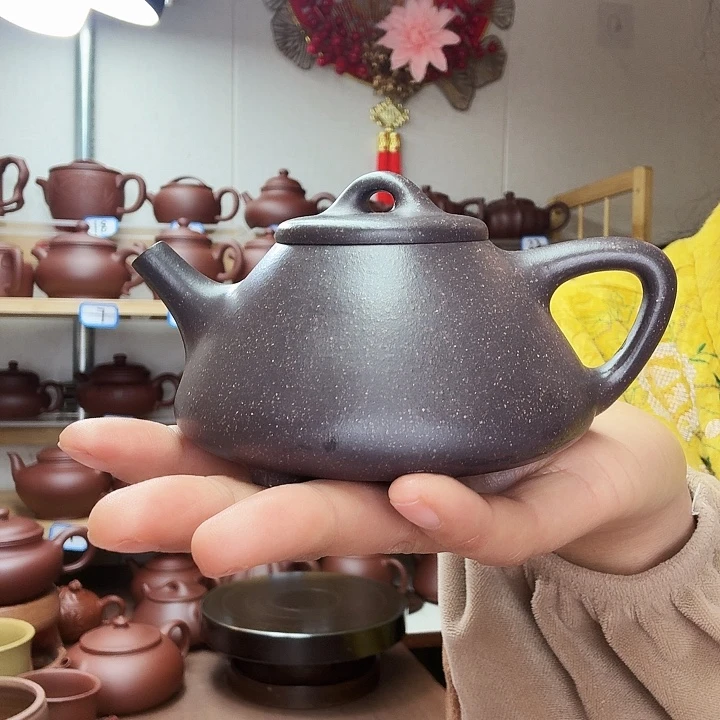 善***缘茶壶紫砂子冶石瓢半手精工180毫升， 天清