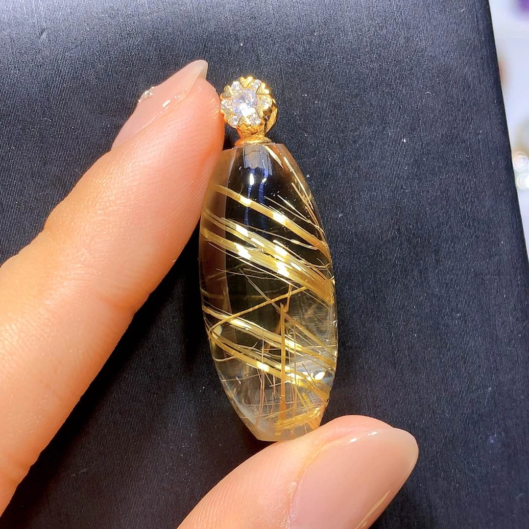 水晶吊坠银S925镀金镶嵌吊坠