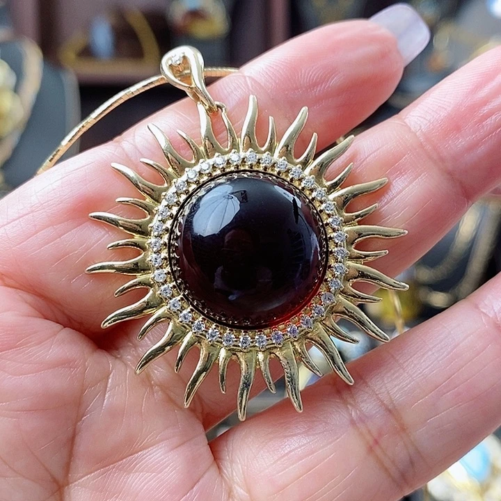 琥珀颈饰银S925镶嵌吊坠