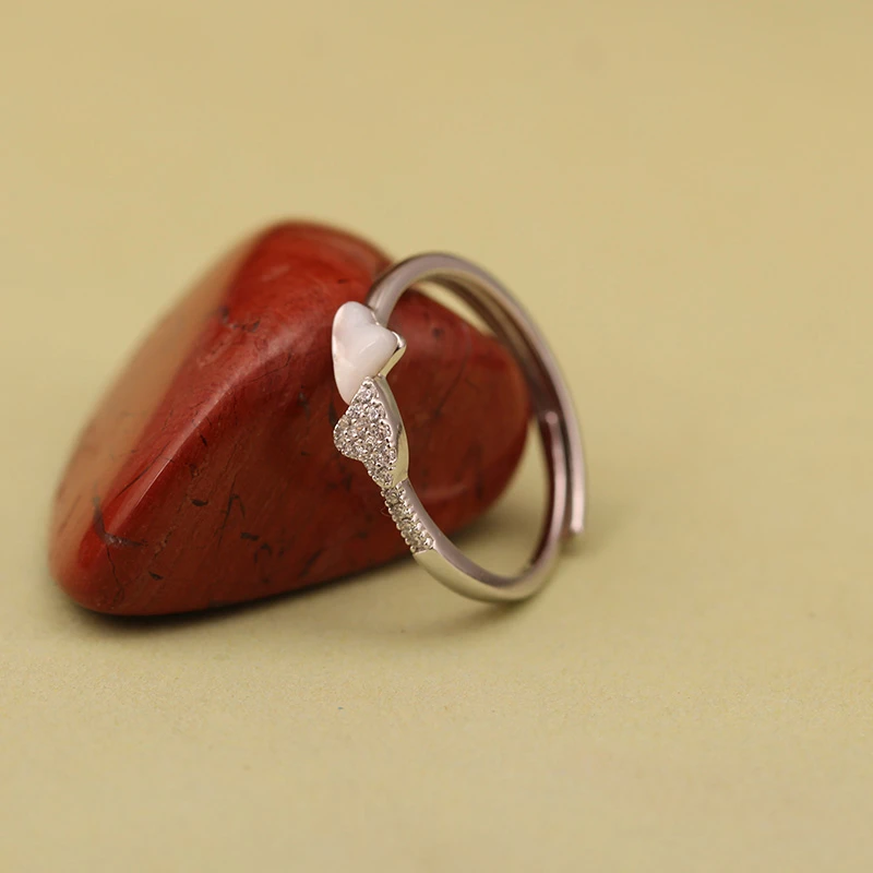 925银戒指 纯银两心相悦戒指女开口时尚镶嵌银饰轻奢指环精致礼物