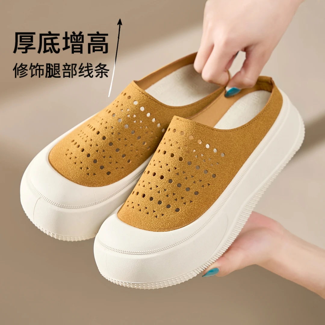 爆款网红勃肯鞋女2025夏季新款厚底增高半拖女鞋透气网孔休闲女鞋