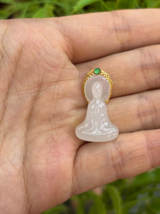 053120YX和田玉18K金镶嵌悟道吊坠27.5*16.1*9.5多样性发其一