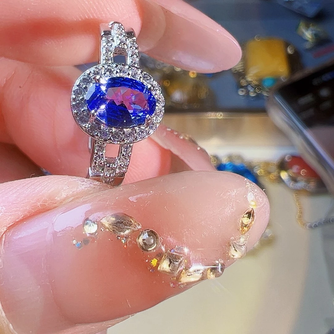 戒指银S925镶嵌坦桑石