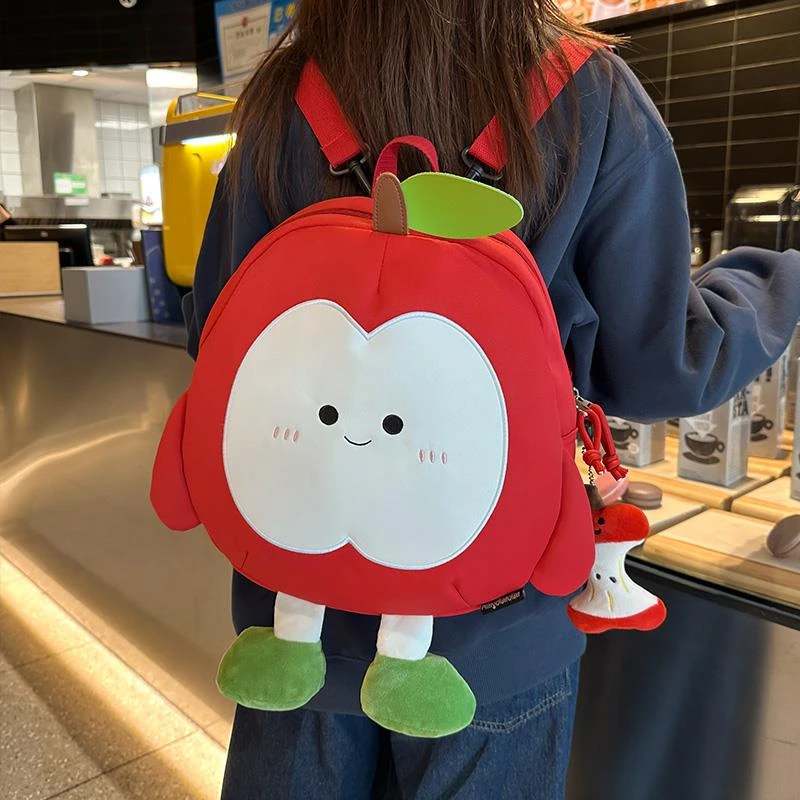 可爱苹果双肩包女2025新款卡通学生出游小书包旅行休闲通勤小背包