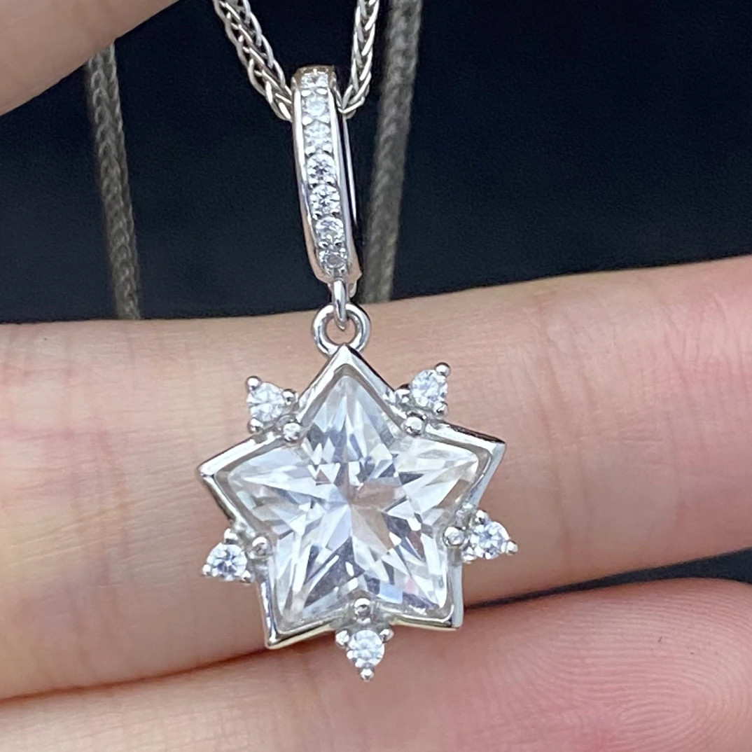 （万能扣头）五角星星天然白水晶吊坠s925银主石10*10mm 创意百搭A