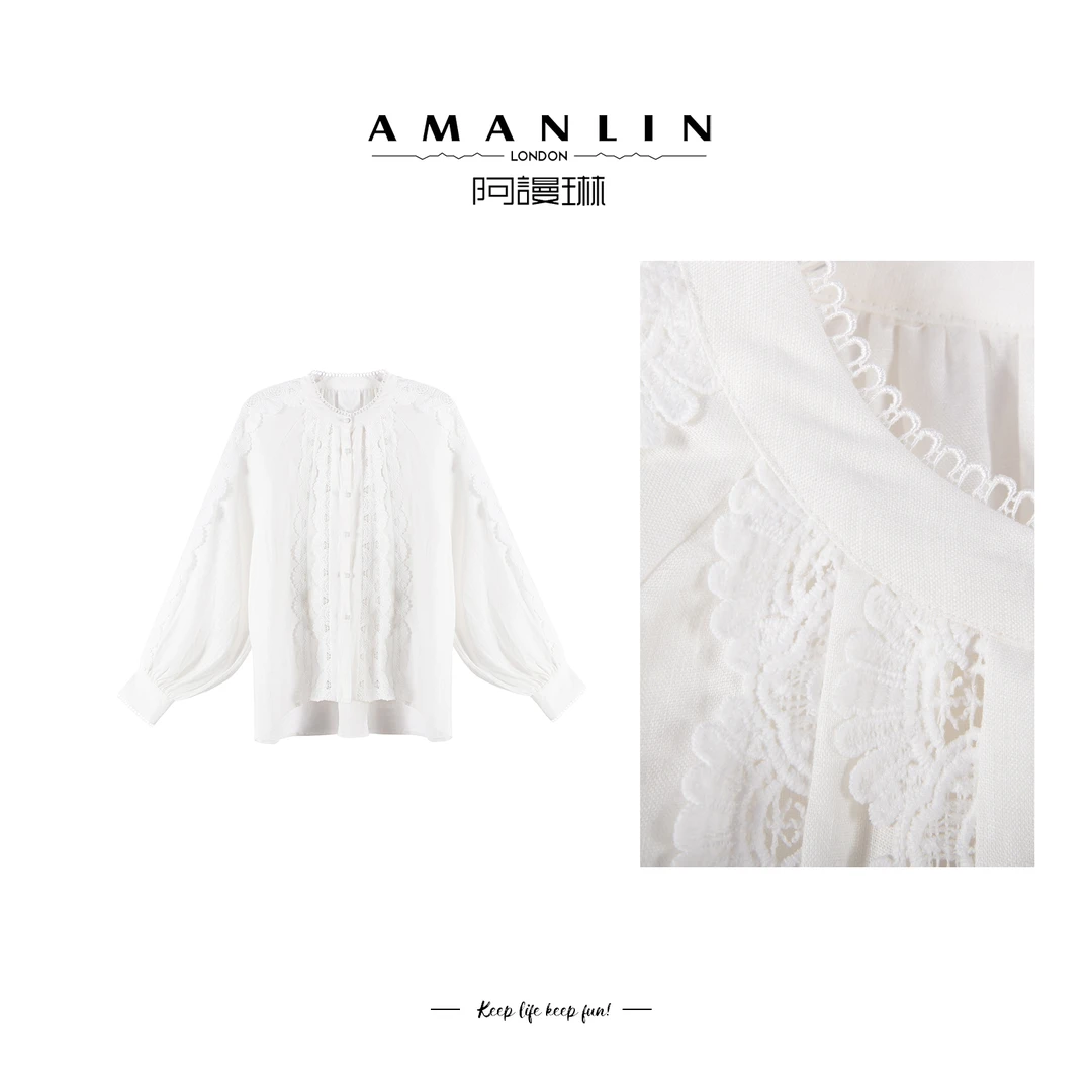 【AMANLIN】气质高级感亚麻衬衫春季新款设计师原创上衣WS595370