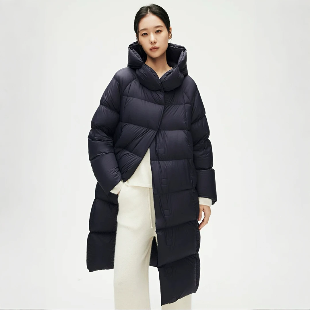 2025新款90白鹅绒350g+加厚轻长款三防超保暖蓬松连帽羽绒服女冬