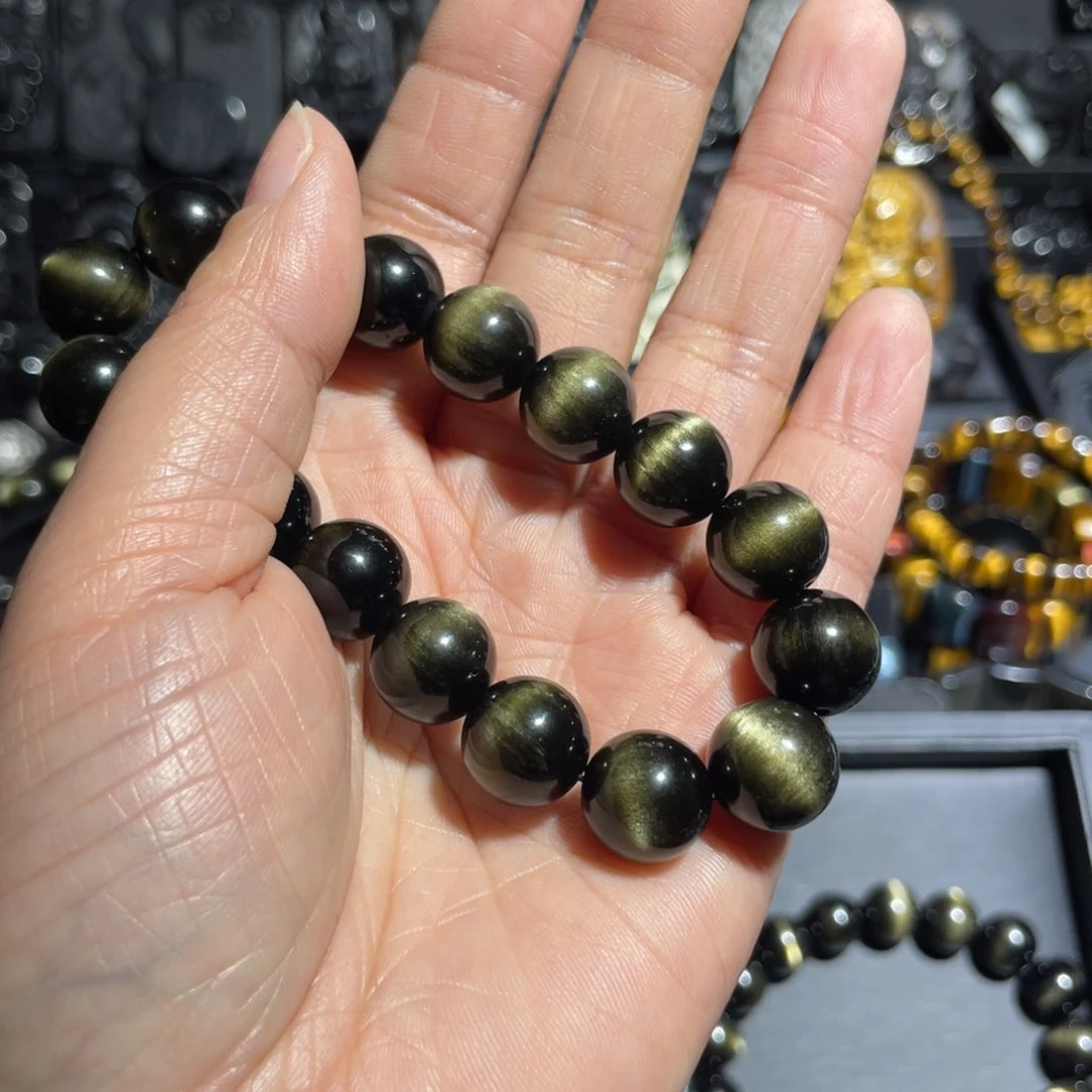 黑曜岩手串未镶嵌小**华12mm