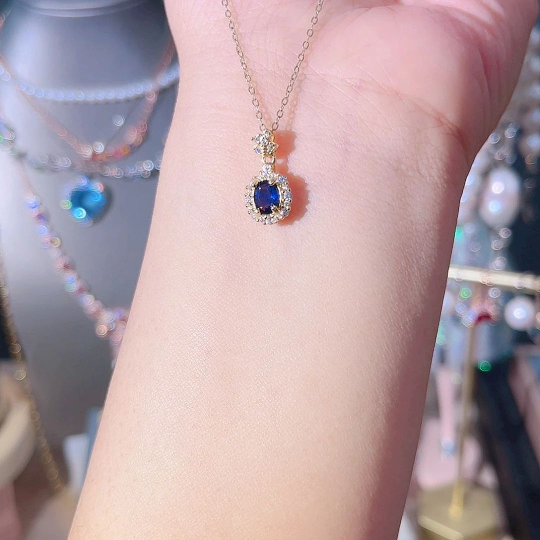 蓝宝石颈饰银S925镶嵌