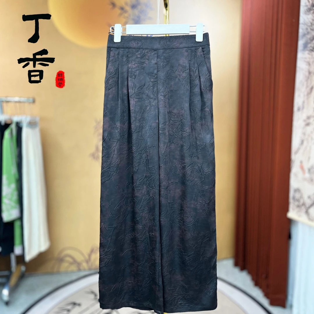 425重缎压花洒金时尚百搭潮流经典简约裤子女