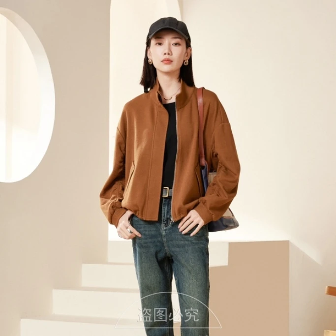 希茜81303 女常规袖慵懒风休闲风连帽长袖外套夹克常规款