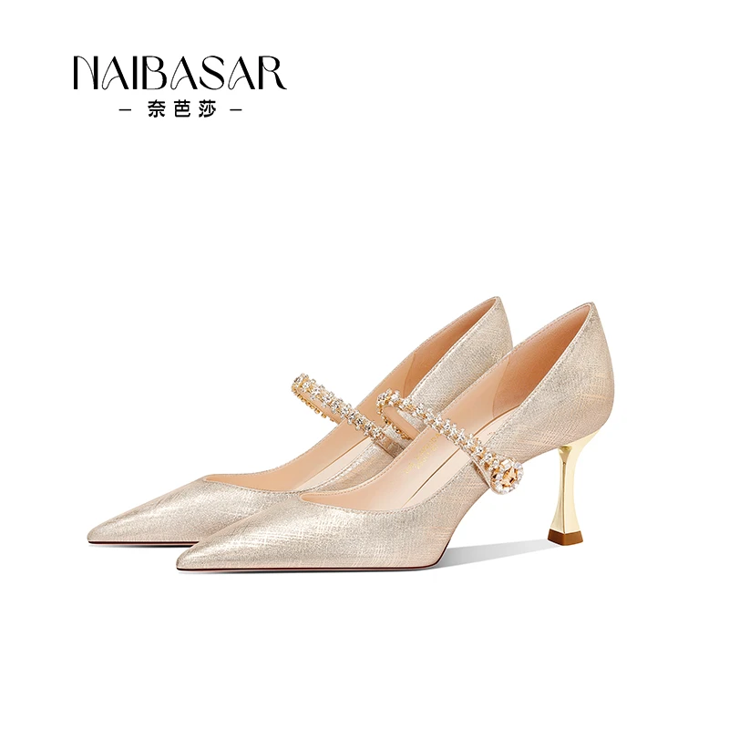 奈芭莎2025新款婚鞋喜婆婆旗袍礼服鞋玫瑰金细跟高跟鞋女百搭单鞋