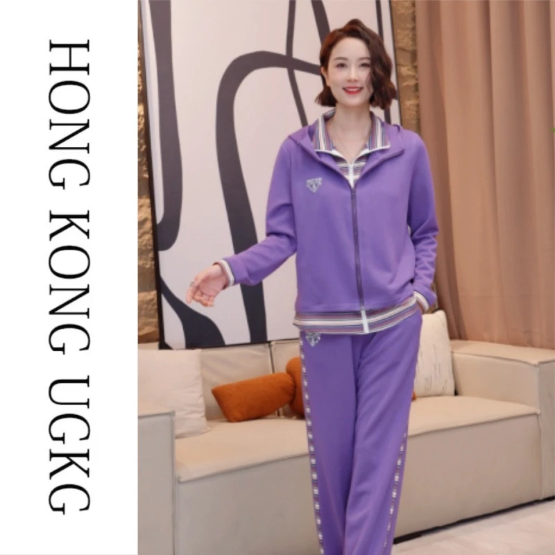 UG&KG 秋季运动套装女2025新款长袖条纹卫衣慵懒风宽松假两件套