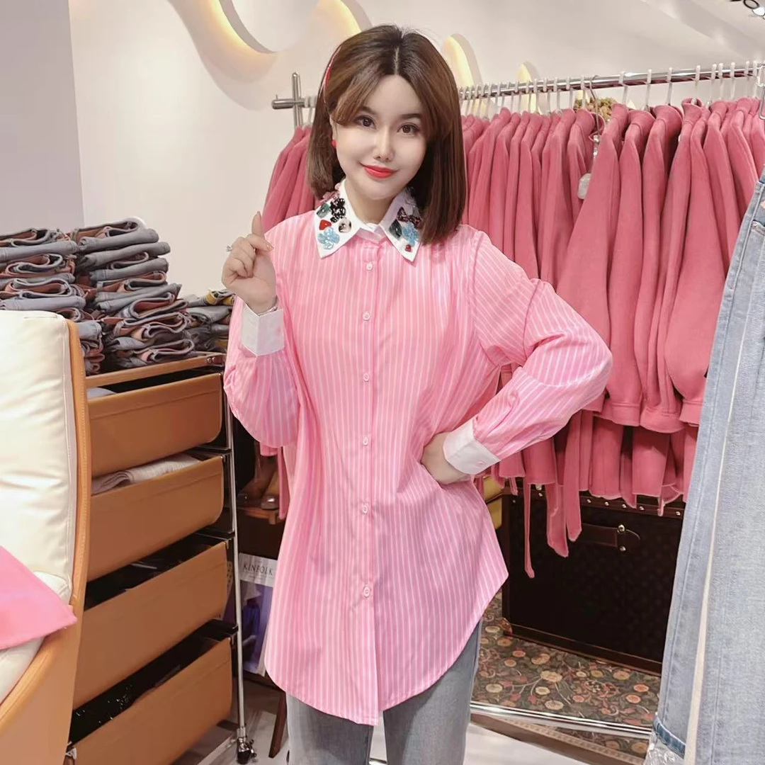 闺蜜精品011502【日记积雪】重工领竖条纹衬衫