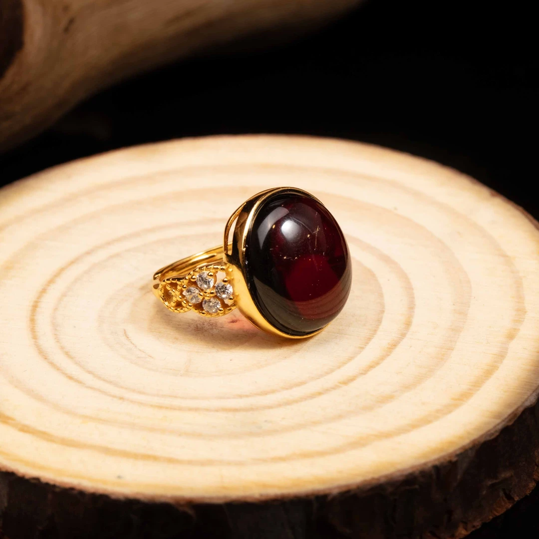 【网瓷专属】925银镶缅珀血珀蛋面戒指多样性发一#B1280365