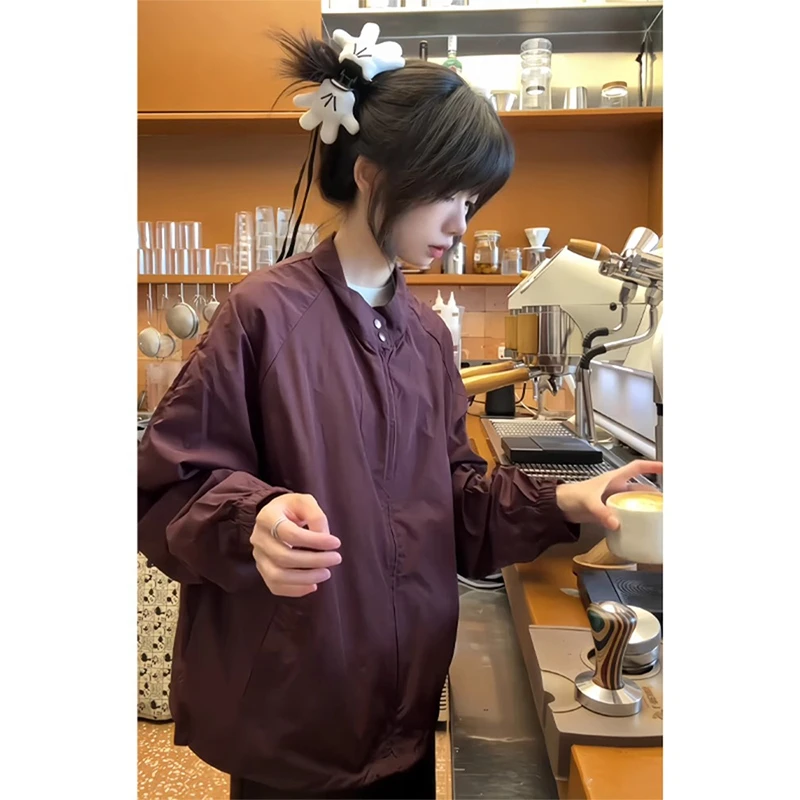 车厘子红哈灵顿防晒衣男女夏季薄款冰丝速干外套轻量化短宽防晒服