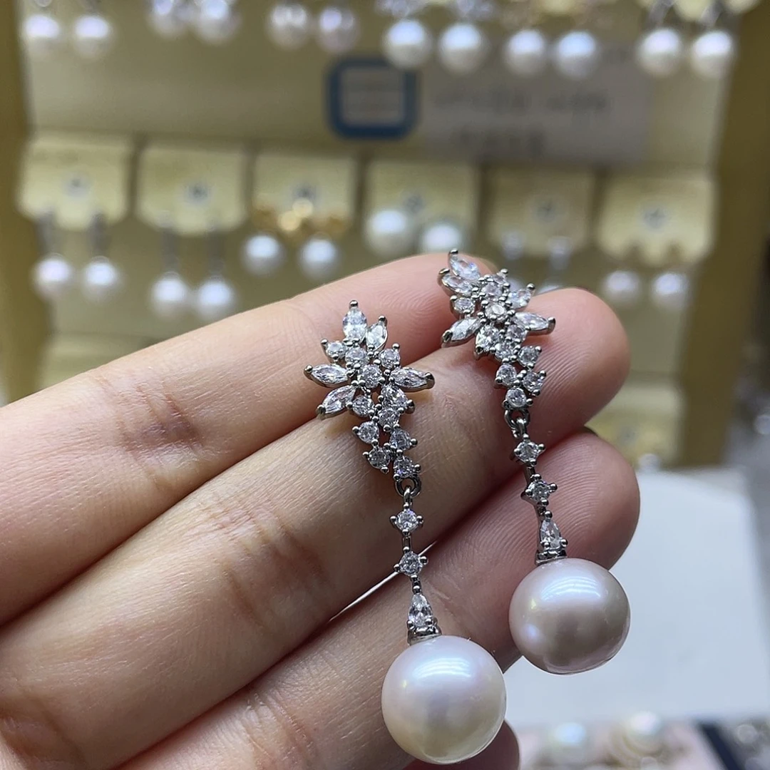 淡水珍珠耳饰银S925镶嵌