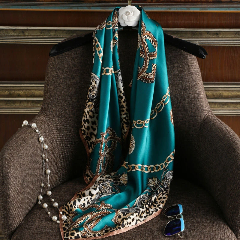 90X90cm【豹纹链条绿】D8丝巾