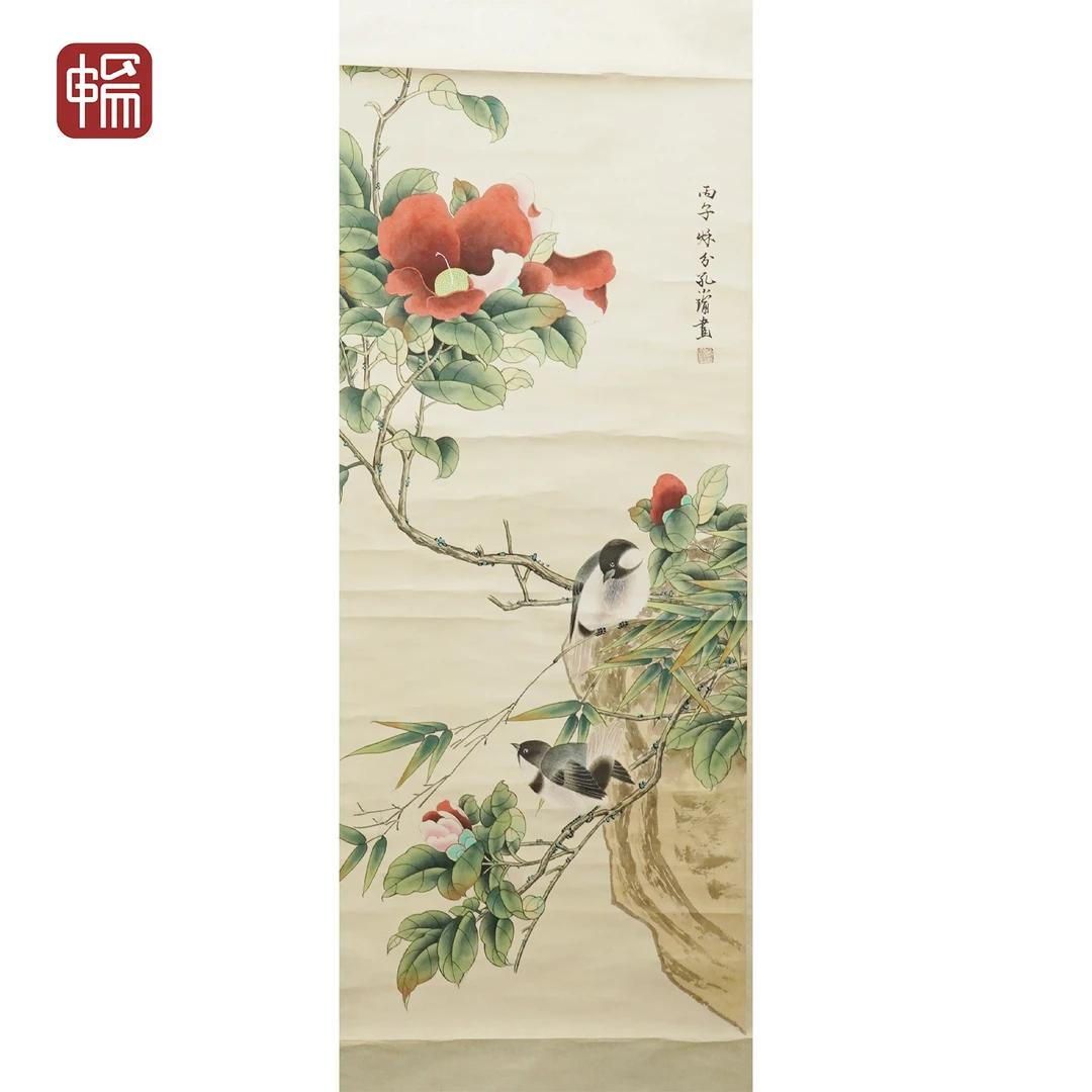 FX022《山茶双雀》孔小瑜90*39（3.15）纸本立轴 YM