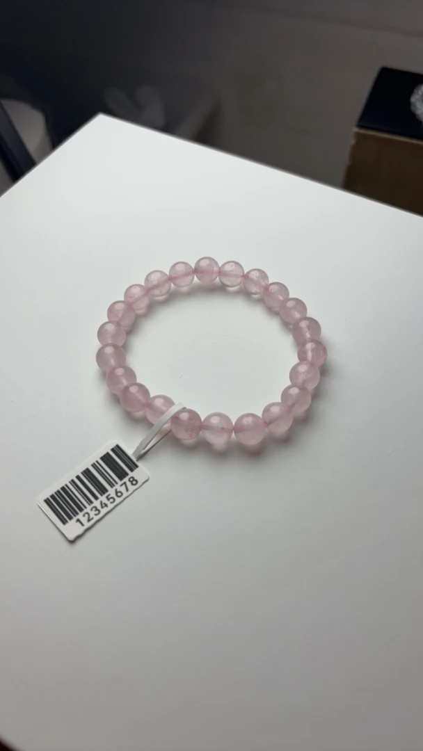 天然粉水晶卡8+素圈百搭