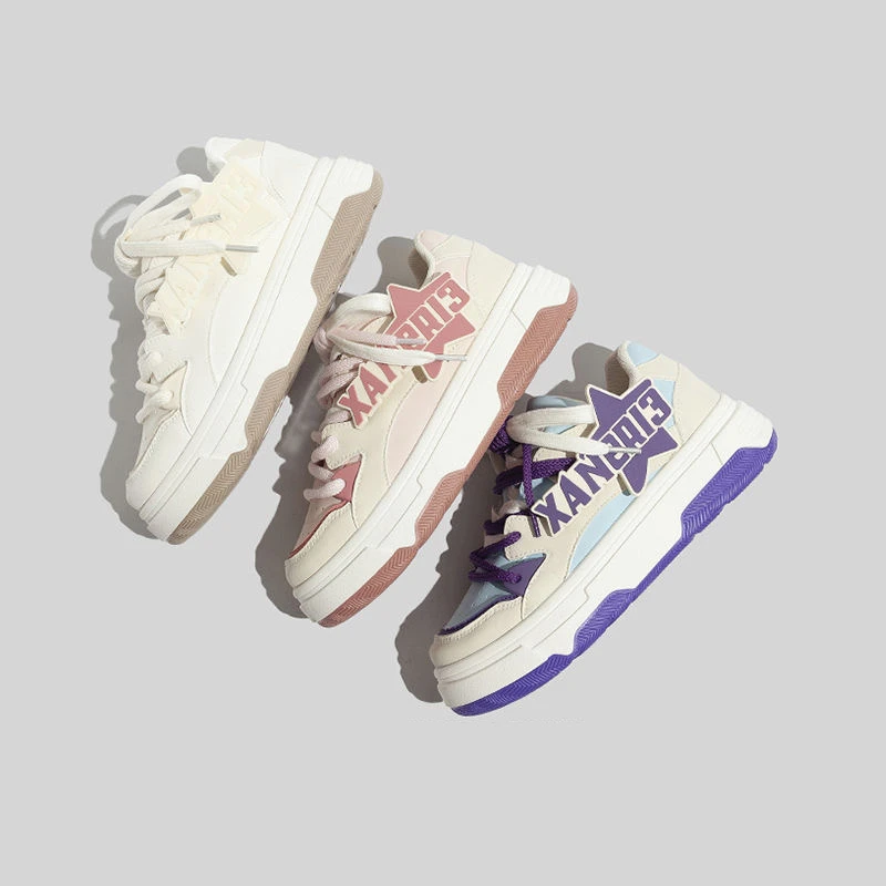 多巴胺板鞋女2025春季新款小众原创韩版ins板鞋厚底字母小白鞋B